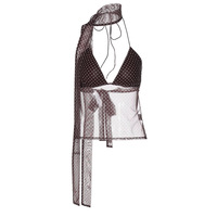 Sexy polka dot deep V tie-up camisole with backless strapless top - Thumbnail 3