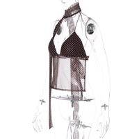 Sexy polka dot deep V tie-up camisole with backless strapless top - Thumbnail 4