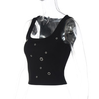 Stylish and unique eyelet-style slim-fitting solid color tank top - Thumbnail 4