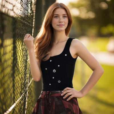 Stylish and unique eyelet-style slim-fitting solid color tank top