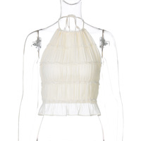 Fashionable and sexy backless pleated tie-up tank top - Thumbnail 6