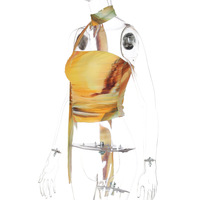 Fashionable printed slim-fit strapless sexy pleated top - Thumbnail 1