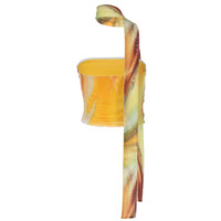 Fashionable printed slim-fit strapless sexy pleated top - Thumbnail 2