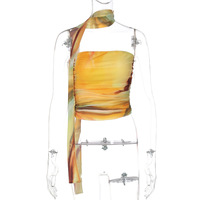 Fashionable printed slim-fit strapless sexy pleated top - Thumbnail 3