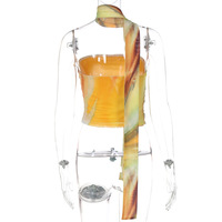 Fashionable printed slim-fit strapless sexy pleated top - Thumbnail 5