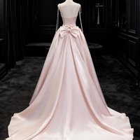 Pink Satin Long A-Line Prom Formal Gown - Thumbnail 1