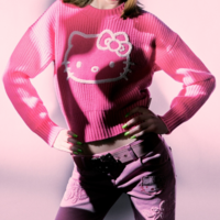 Cute Kitty Cat Pink Pullover Knit Sweater - Thumbnail 3