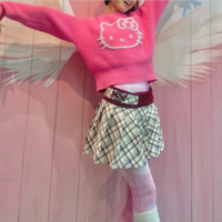 Cute Kitty Cat Pink Pullover Knit Sweater - Thumbnail 1