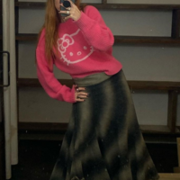 Cute Kitty Cat Pink Pullover Knit Sweater - Thumbnail 4