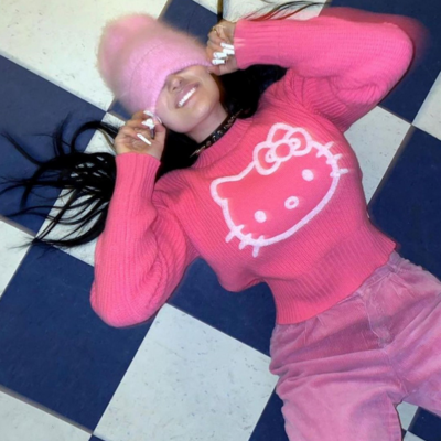 Cute kitty cat pink pullover knit sweater