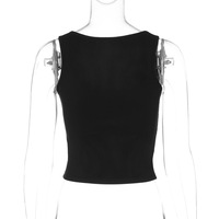 Fashionable, sexy, slim-fitting, cropped U-neck tank top with beading - Thumbnail 1