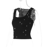 Fashionable, sexy, slim-fitting, cropped U-neck tank top with beading - Thumbnail 5