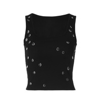 Fashionable, sexy, slim-fitting, cropped U-neck tank top with beading - Thumbnail 6