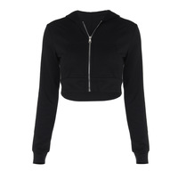 Stylish Cardigan Zipper Hooded Slim Fit Cropped Long-Sleeved Top - Thumbnail 1