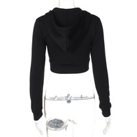 Stylish Cardigan Zipper Hooded Slim Fit Cropped Long-Sleeved Top - Thumbnail 6