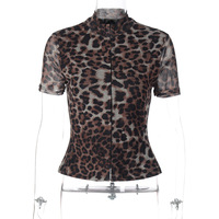 Trendy sexy leopard print short-sleeved top - Thumbnail 5