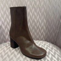 Genuine leather side zipper fashion ankle boots women's thick heel martin boots - Thumbnail 4