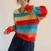 Rainbow Stripe Color Block Pullover Knit Sweater - Thumbnail 2