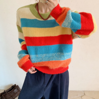 Rainbow Stripe Color Block Pullover Knit Sweater - Thumbnail 1