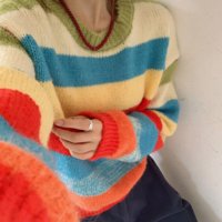Rainbow Stripe Color Block Pullover Knit Sweater - Thumbnail 3