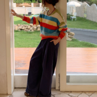 Rainbow Stripe Color Block Pullover Knit Sweater - Thumbnail 4