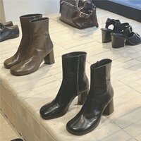 Genuine leather side zipper fashion ankle boots women's thick heel martin boots - Thumbnail 7