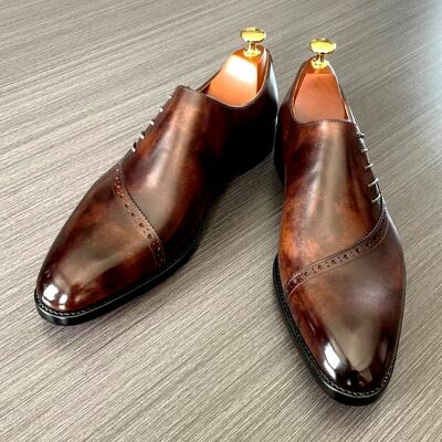 Men's stylish wear brown oxford lining dress handmade edition formal shoes