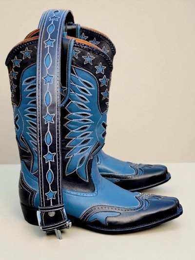  Crafted Leather New Classic Blue Black Men Designer Cowboy Fashion Boot with Matching Belt