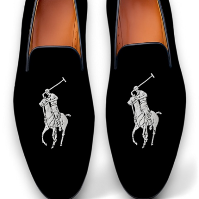 Crafted leather classic polo horse black velvet loafers men shoes 