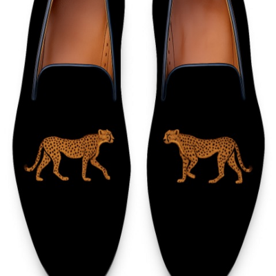 Crafted leather classic cheetah black velvet loafers men shoes 