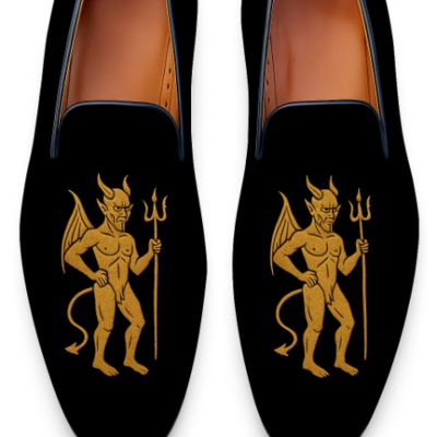 Crafted leather classic embroidery devil noir black velvet loafers shoes