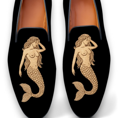 Crafted leather classic mermaid indigo black velvet loafers men shoes 