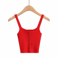 Knitted Ribbed Button Camisole - Thumbnail 1