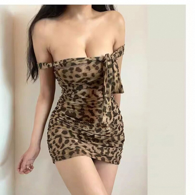 Leopard print bodycon skirt, sexy backless lingerie, no need to take off uniform