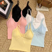 Rayon and lace V-neck bow solid color camisole - Thumbnail 1