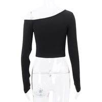 Street style slanted neck hollow cutout slim fit long sleeve top T-shirt - Thumbnail 3