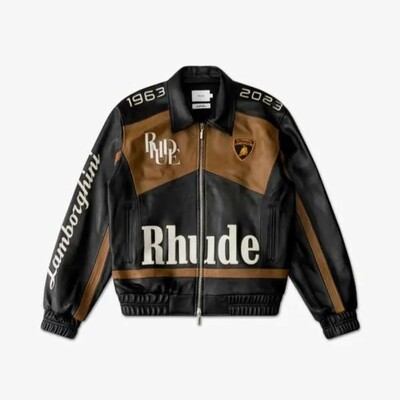 Rhude – lamborghini black leather bomber jacket for men