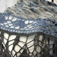 Wool Ilvy Shawl in "Rip Wheeler" yarn, with blue and charcoal gray trim - Thumbnail 3