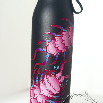 Centipede water bottle - black / pink