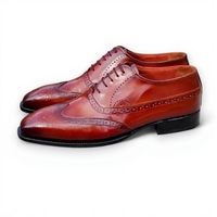 Crafted Leather Men’s Classic Brown Leather Formal Oxford Wingtip Lace up Dress Shoes - Thumbnail 1