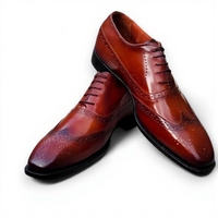 Crafted Leather Men’s Classic Brown Leather Formal Oxford Wingtip Lace up Dress Shoes - Thumbnail 2