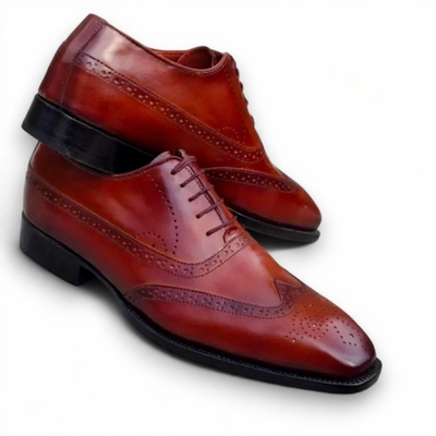 Crafted leather men’s classic brown leather formal oxford wingtip lace up dress shoes