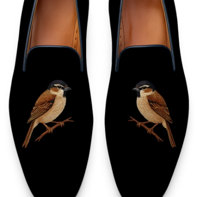 Crafted leather classic sparrow noir black velvet loafers shoes 