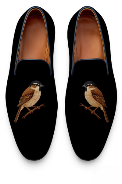 Crafted Leather Classic Sparrow Noir Black Velvet Loafers Shoes 