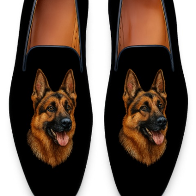 Crafted leather classic german shepherd black velvet loafers men shoes 