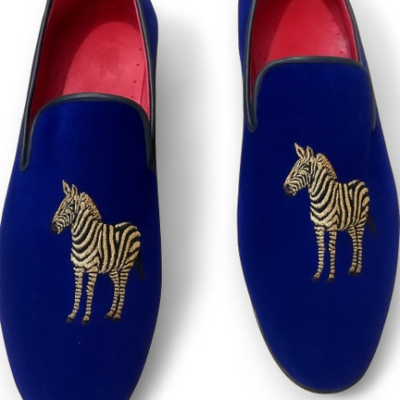 Crafted leather classic zebras blue velvet loafers men shoes 