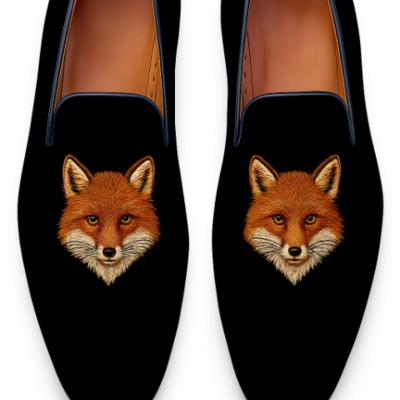 Crafted leather classic fox black velvet loafers men shoes 
