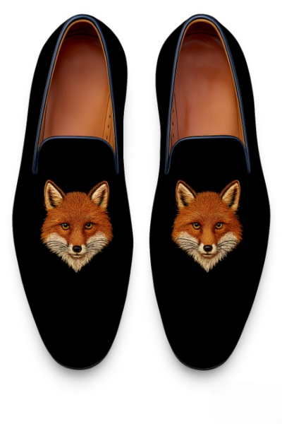 Crafted Leather Classic Fox Black Velvet Loafers Men Shoes 