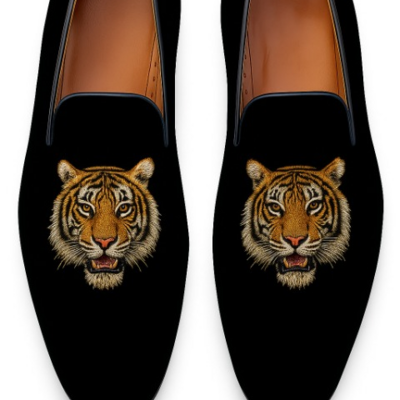 Crafted leather classic tiger black velvet loafers men shoes 