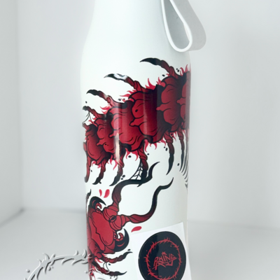 Centipede water bottle - white / red
